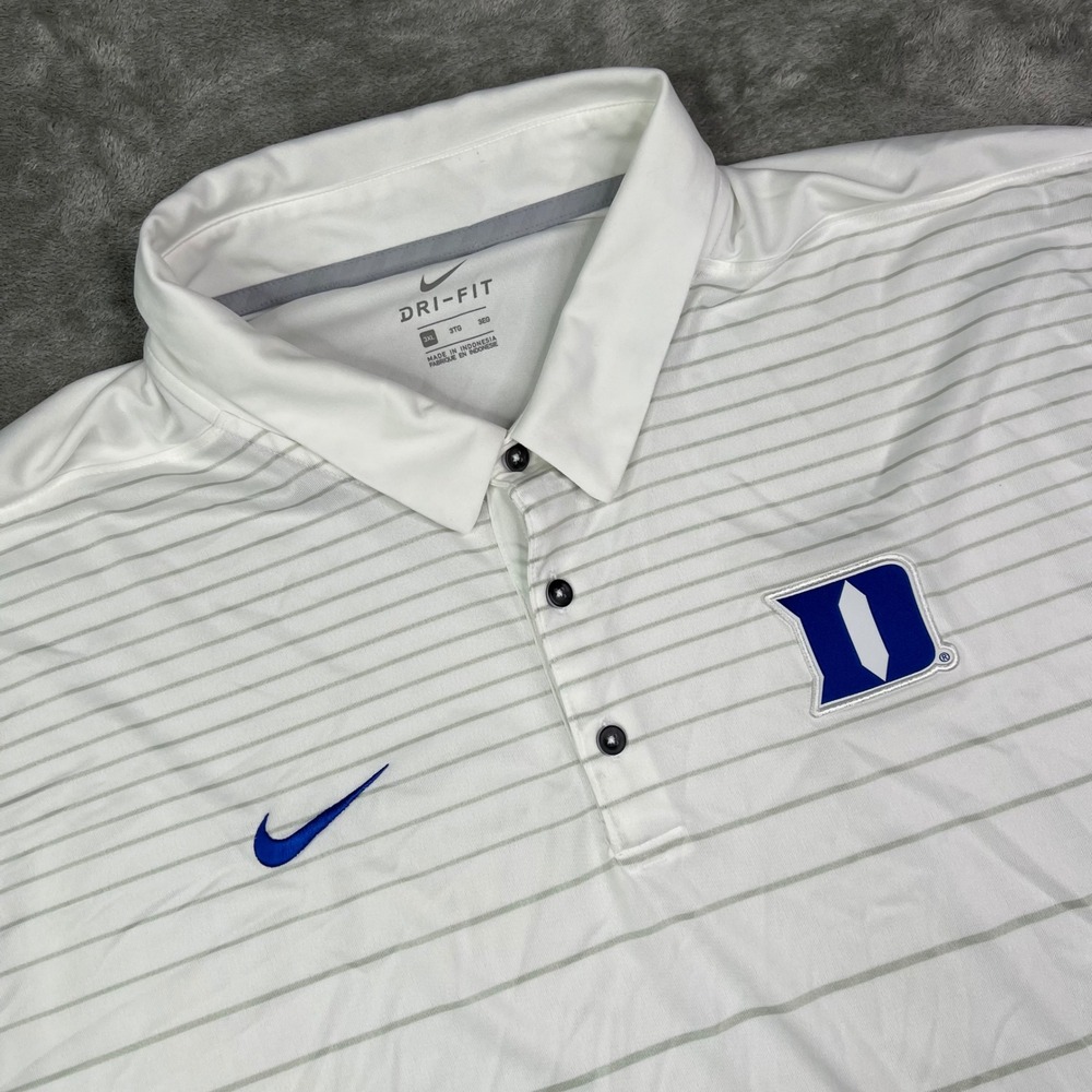 Nike Duke Blue Devils Polo Shirt Mens 3XL White Striped Dri-FIT Performance